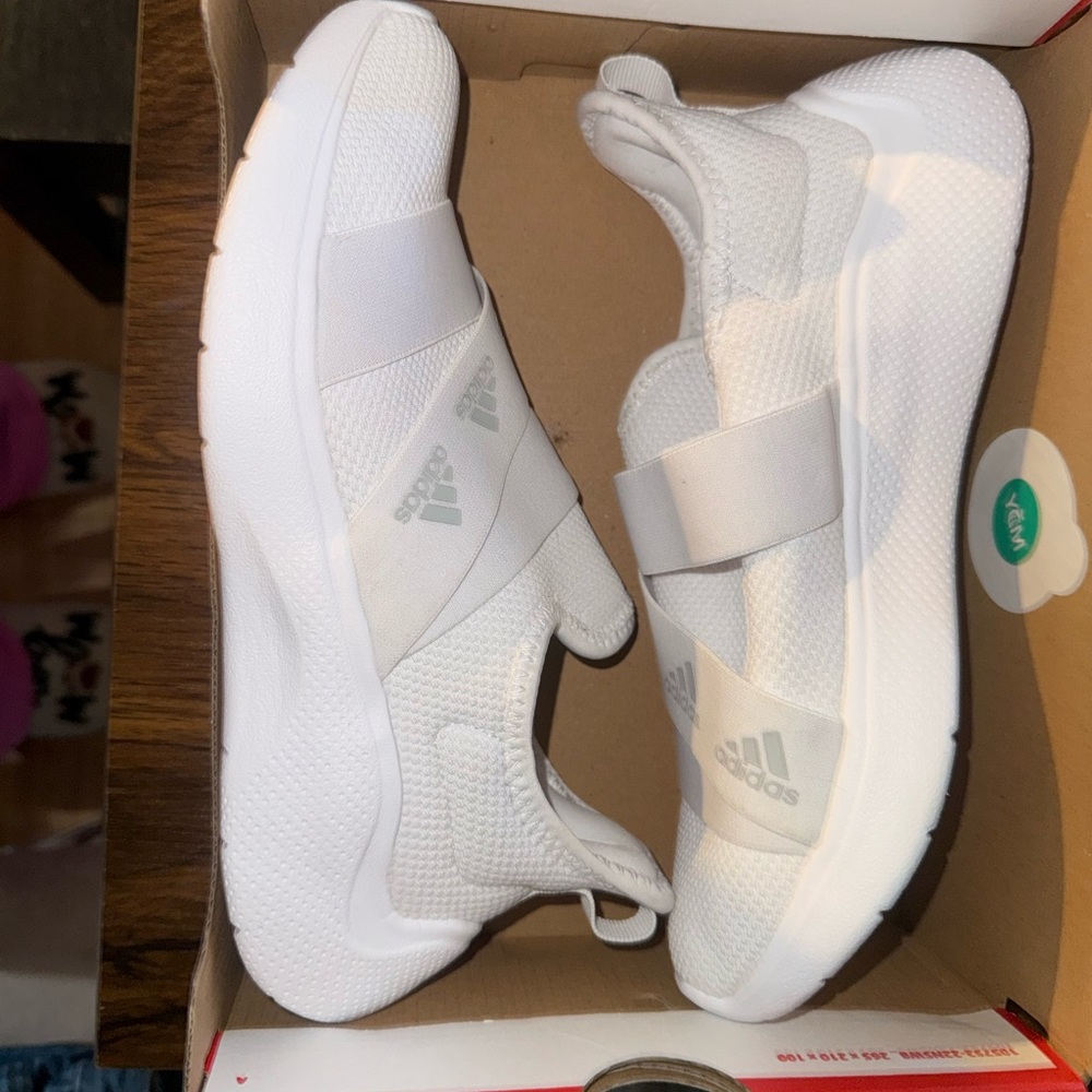adidas White Slip-On Athletic Sneakers with Elastic Straps